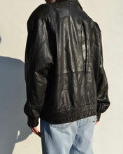 Load image into Gallery viewer, Vintage Black Leather Bomber Jacket
