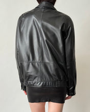 Load image into Gallery viewer, Classic Black Leather Bomber Jacket
