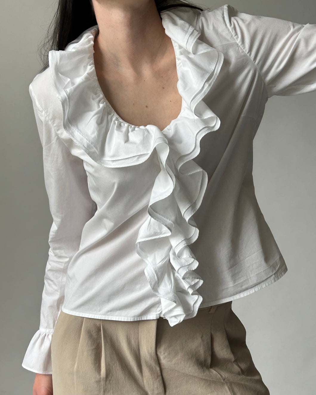 Ralph Lauren White Ruffled Button Up