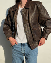 Load image into Gallery viewer, Brown Distressed Leather Bomber
