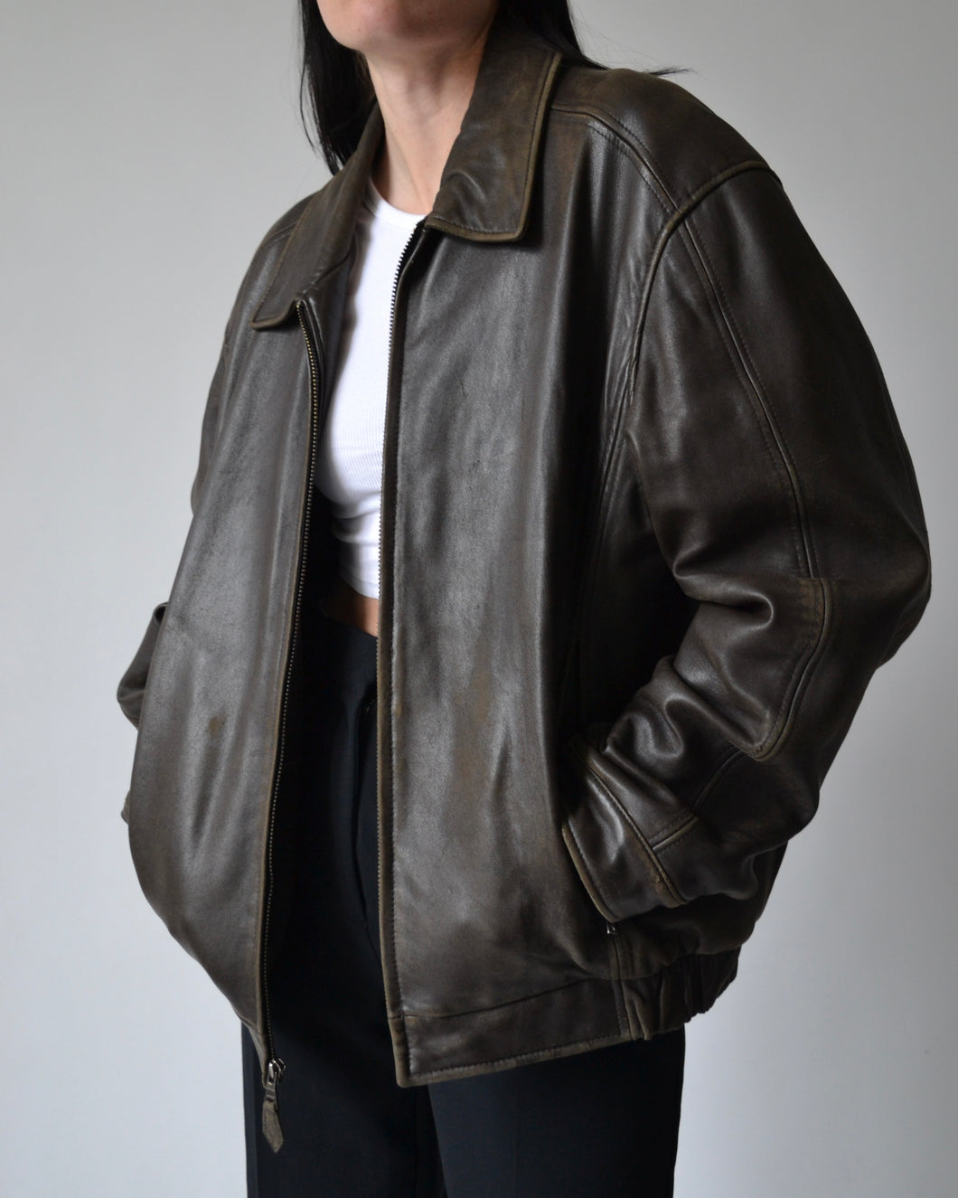 Vintage Brown Distressed Leather Jacket