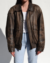 Load image into Gallery viewer, Vintage Distressed Leather Bomber Jacket
