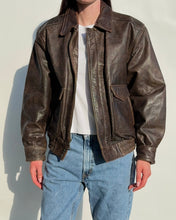 Load image into Gallery viewer, Brown Distressed Leather Bomber
