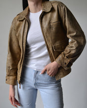 Load image into Gallery viewer, Vintage Brown Distressed Leather Bomber Jacket

