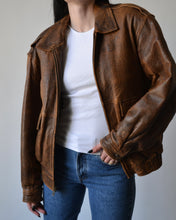 Load image into Gallery viewer, Brown Distressed Leather Bomber

