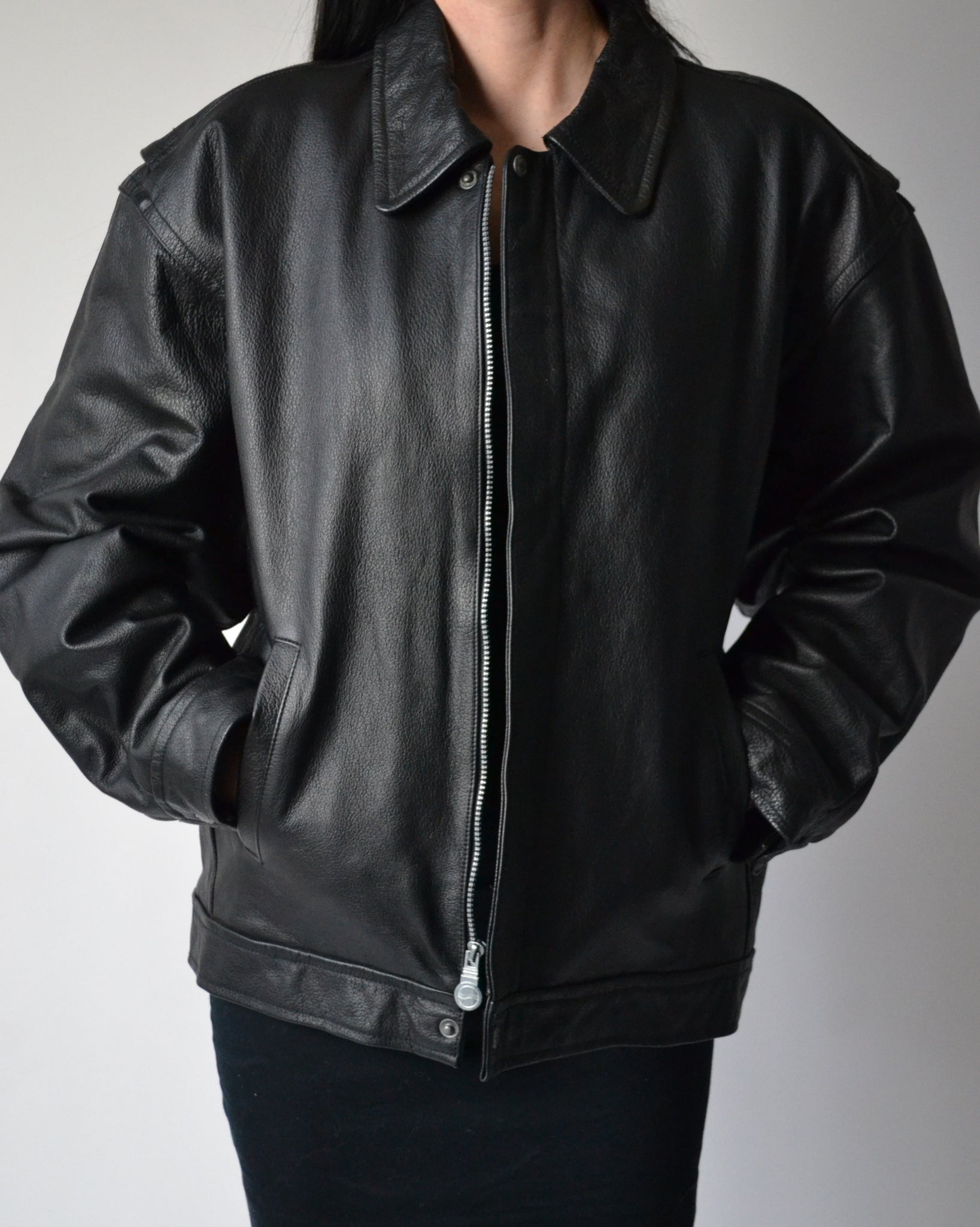 Vintage black hot sale leather jacket