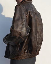 Load image into Gallery viewer, Brown Distressed Leather Bomber
