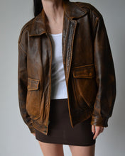 Load image into Gallery viewer, Vintage Brown Distressed Leather Bomber
