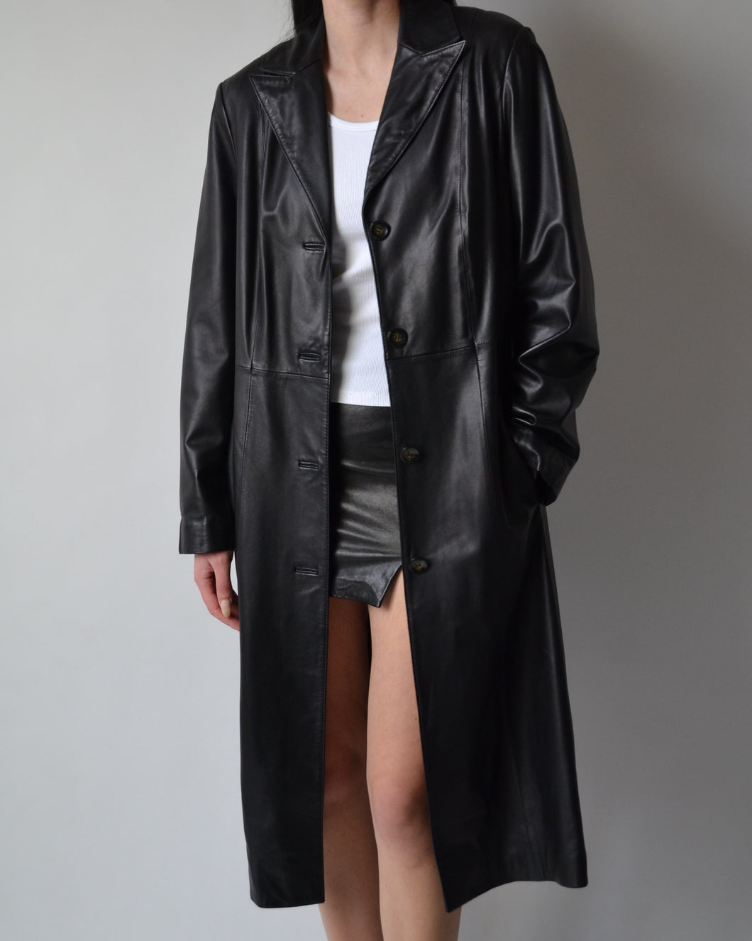 Danier Black Long Leather Coat