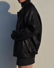 Load image into Gallery viewer, Vintage Black Leather Bomber Jacket
