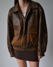 Load image into Gallery viewer, Vintage Brown Distressed Leather Bomber
