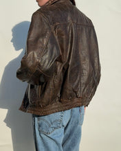 Load image into Gallery viewer, Brown Distressed Leather Bomber
