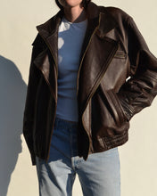 Load image into Gallery viewer, Chocolate Brown Leather Bomber Jacket
