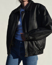 Load image into Gallery viewer, Vintage Black Leather Bomber Jacket
