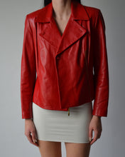 Load image into Gallery viewer, Cherry Red Leather Motorcycle Jacket
