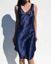 Load image into Gallery viewer, Vintage Royal Blue Satin Slip Dress
