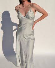 Load image into Gallery viewer, Pale Green Vintage Satin Slip Dress
