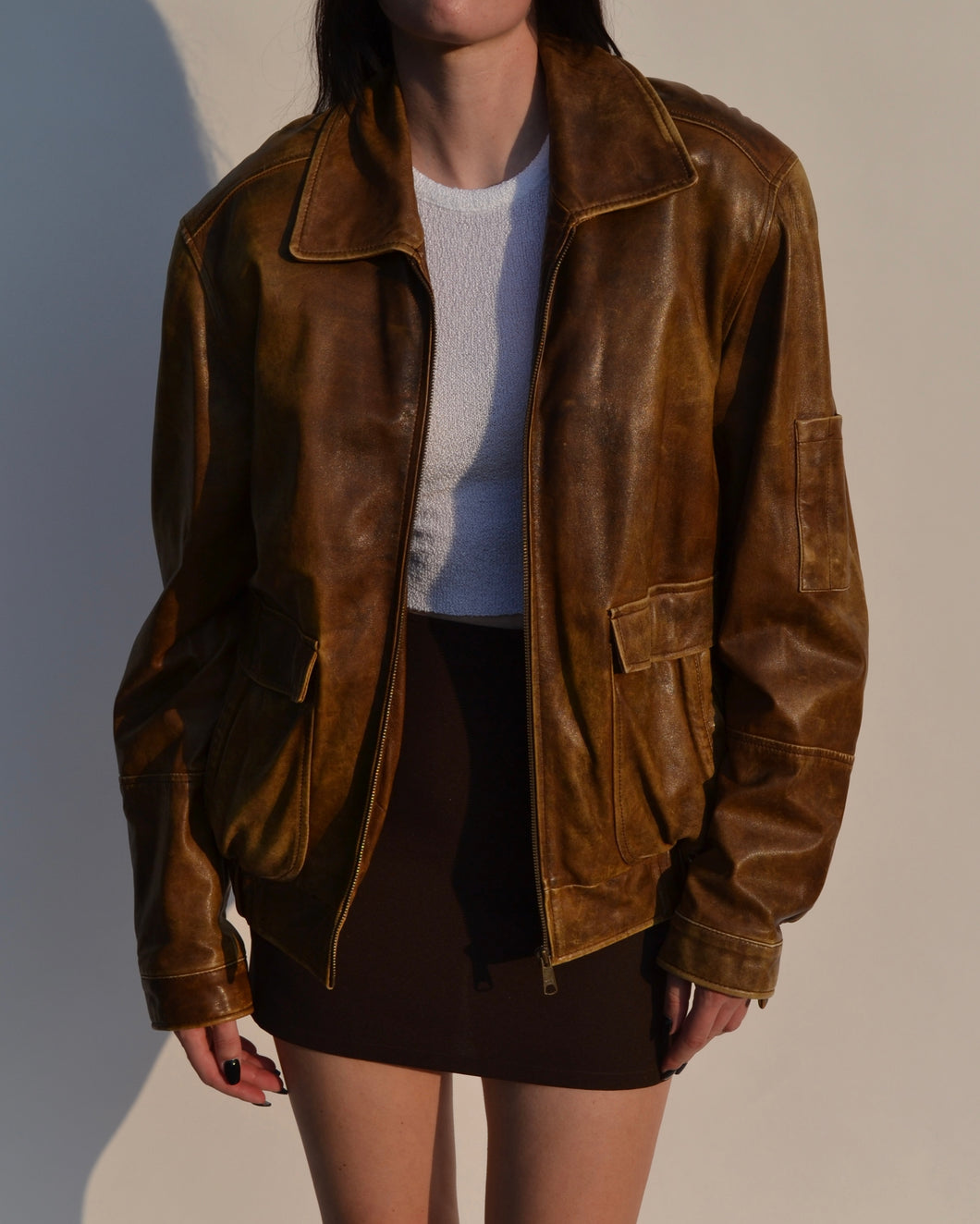 Vintage Danier Distressed Leather Bomber Jacket