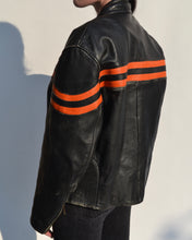 Load image into Gallery viewer, Black &amp; Orange Distressed Leather Motorcycle Jacket
