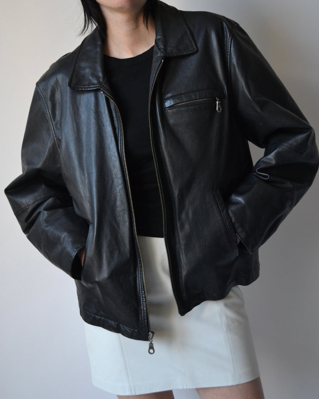 Black Leather Zip Up Jacket