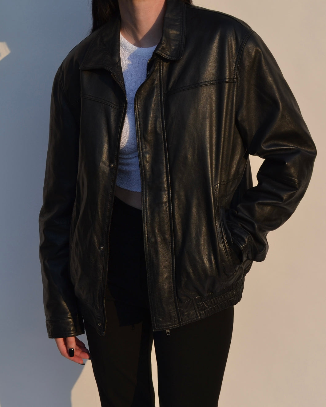 Black Danier Leather Bomber