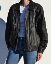 Load image into Gallery viewer, Black Vintage Leather Bomber Jacket
