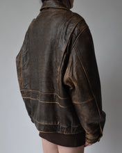 Load image into Gallery viewer, Vintage Brown Distressed Leather Bomber Jacket
