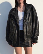 Load image into Gallery viewer, Vintage Black Leather Bomber Jacket
