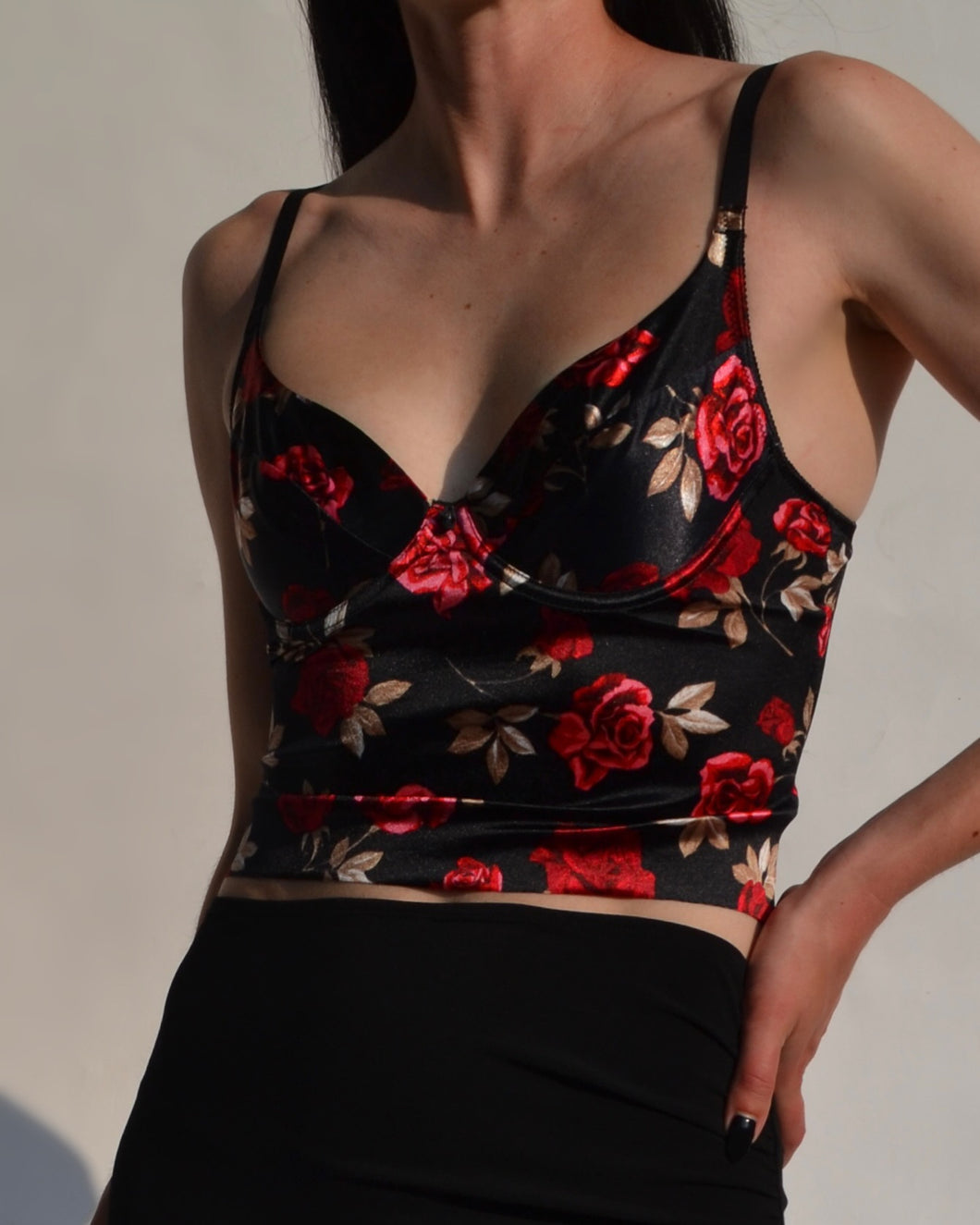 Vintage Floral Satin Cropped Bustier