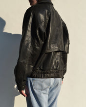 Load image into Gallery viewer, Vintage Black Leather Bomber Jacket
