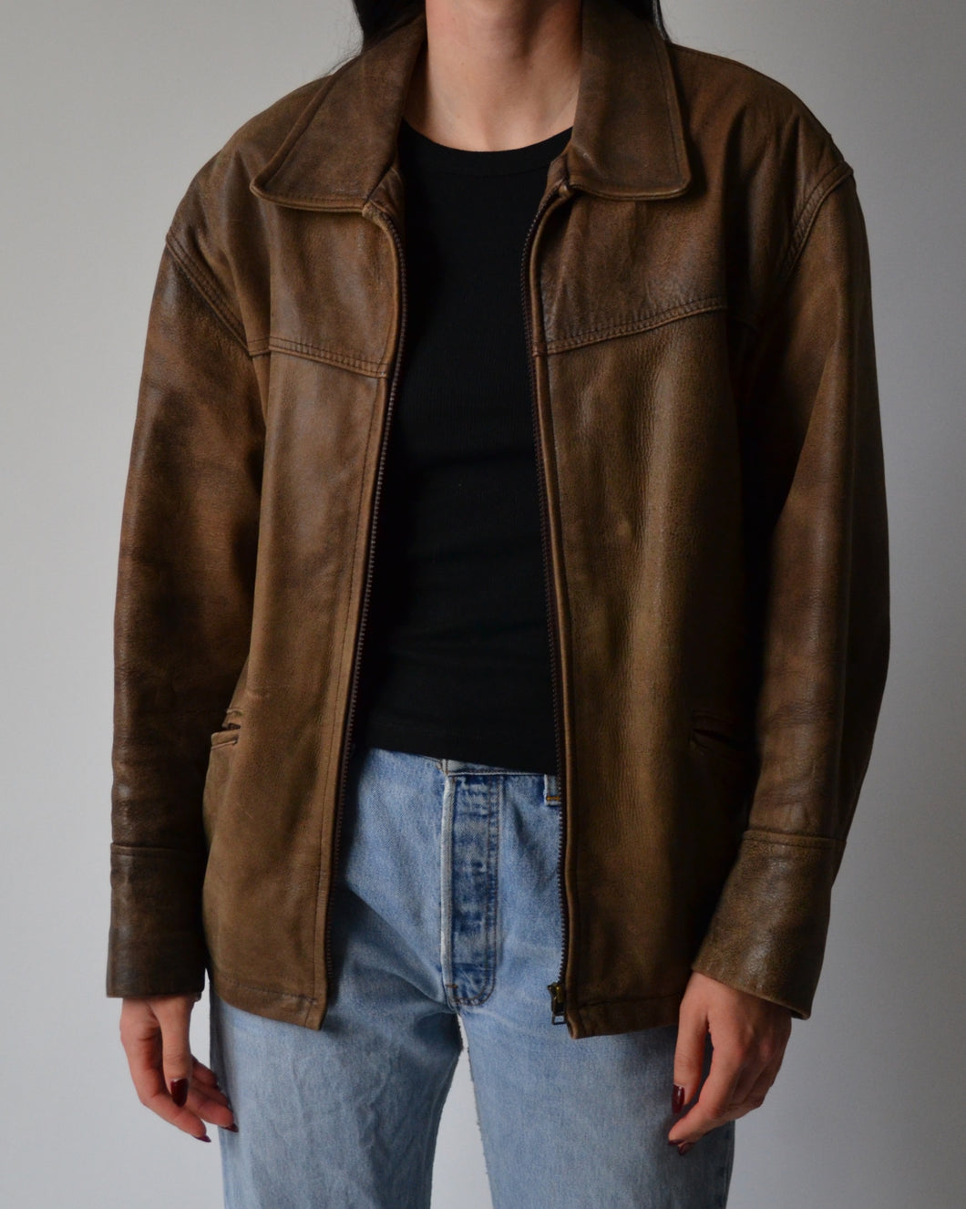 Brown Distressed Leather Jacket