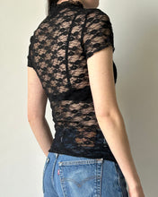 Load image into Gallery viewer, Black Lace Short Sleeve Top

