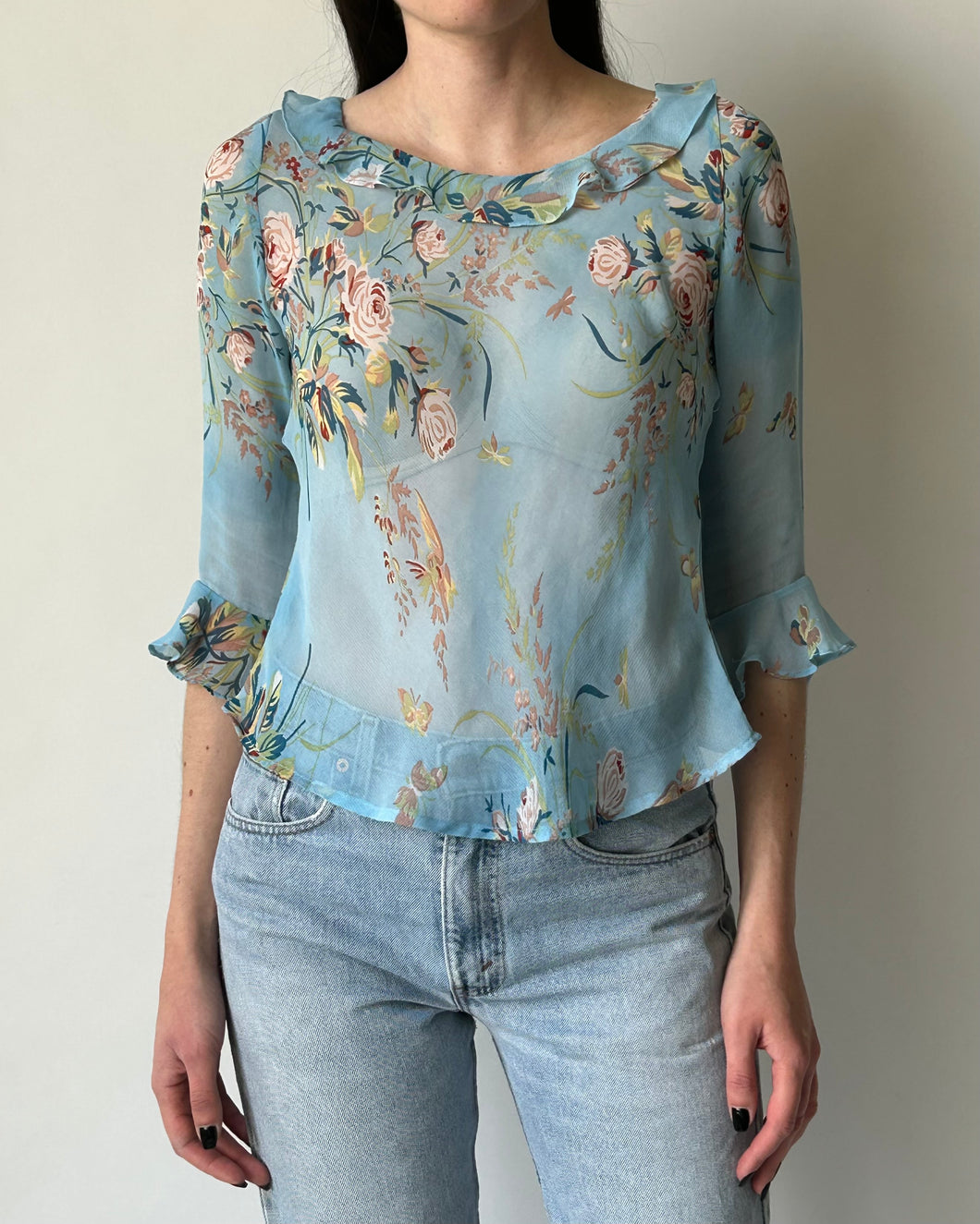 Vintage Y2K Sheer Floral Top