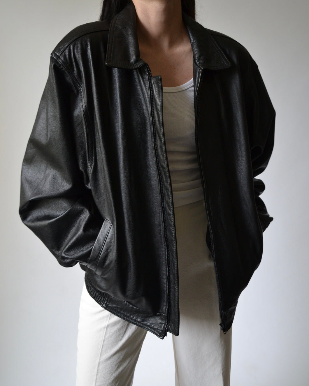 Vintage Black Leather Bomber