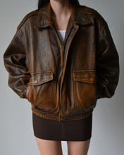 Load image into Gallery viewer, Vintage Brown Distressed Leather Bomber
