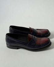 Load image into Gallery viewer, Prada Blue &amp; Burgundy Penny Loafers
