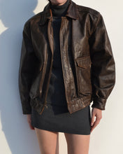 Load image into Gallery viewer, Brown Distressed Leather Bomber
