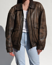 Load image into Gallery viewer, Vintage Distressed Leather Bomber Jacket
