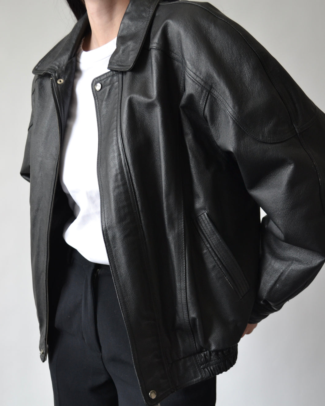 Black Leather Bomber Jacket