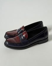 Load image into Gallery viewer, Prada Blue &amp; Burgundy Penny Loafers
