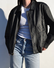 Load image into Gallery viewer, Vintage Black Leather Bomber Jacket
