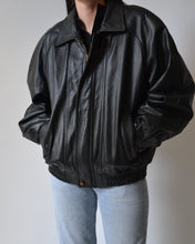Load image into Gallery viewer, Black Leather Bomber Jacket
