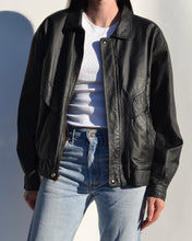Load image into Gallery viewer, Vintage Black Leather Bomber Jacket

