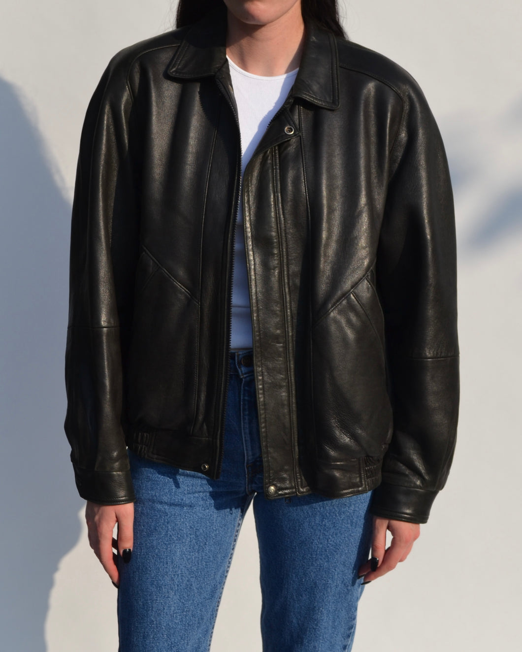 Classic Black Vintage Leather Bomber Jacket