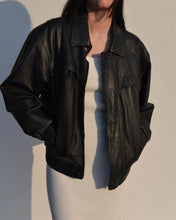 Load image into Gallery viewer, Vintage Black Leather Bomber Jacket
