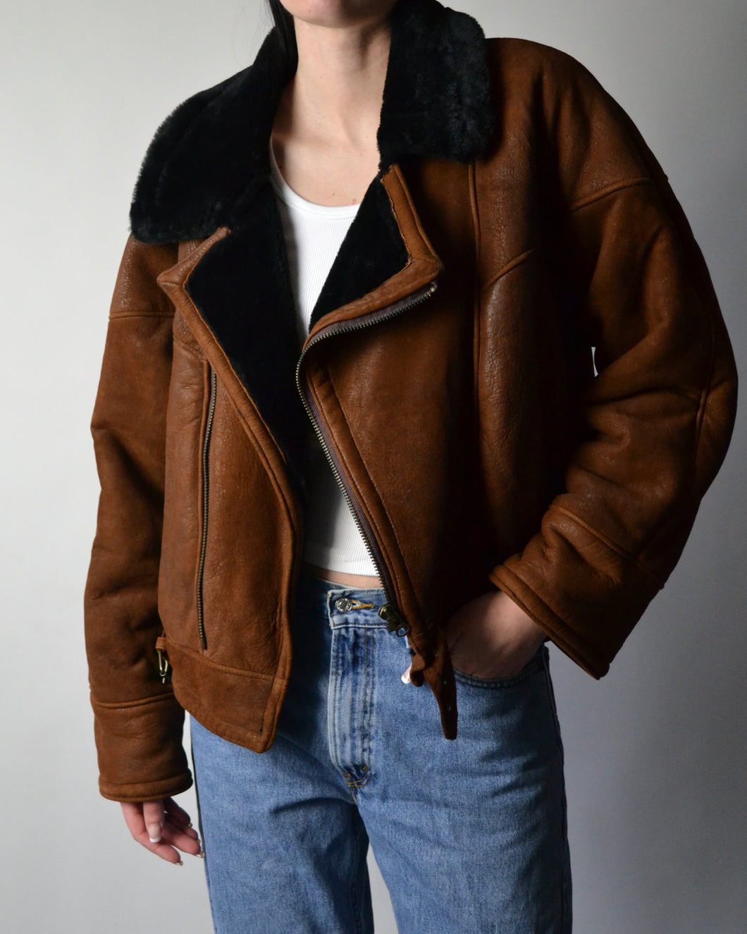 Vintage Chestnut Brown Shearling Jacket