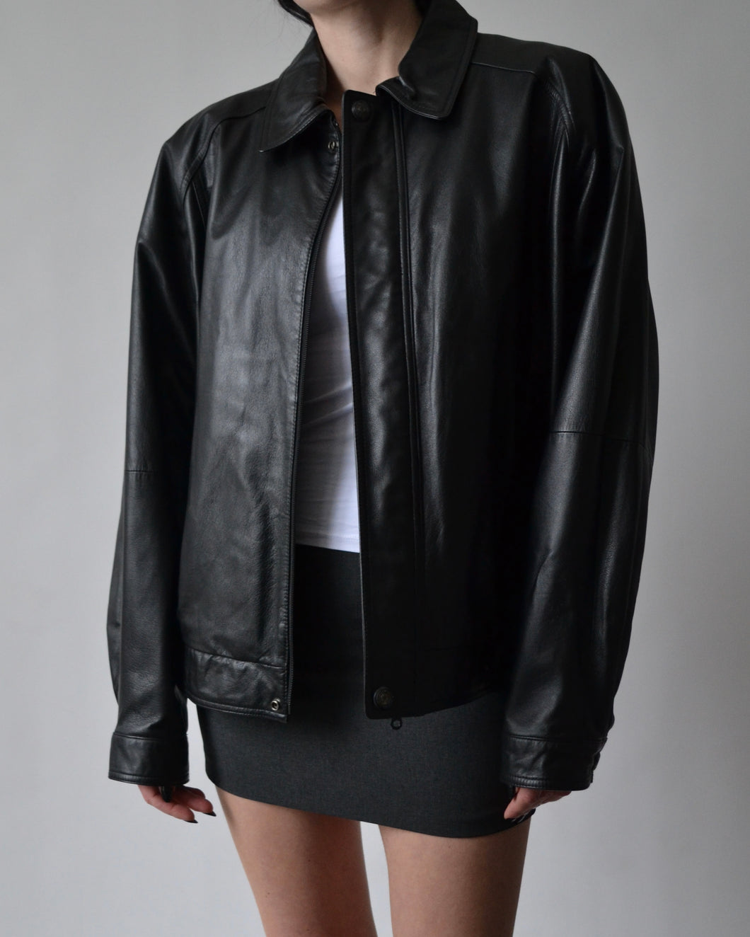 Black Danier Leather Bomber Jacket