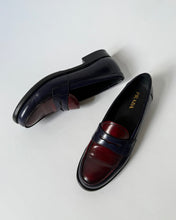 Load image into Gallery viewer, Prada Blue &amp; Burgundy Penny Loafers
