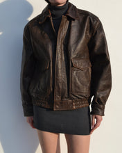 Load image into Gallery viewer, Brown Distressed Leather Bomber
