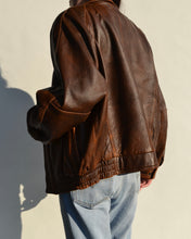 Load image into Gallery viewer, Brown Distressed Leather Bomber Jacket
